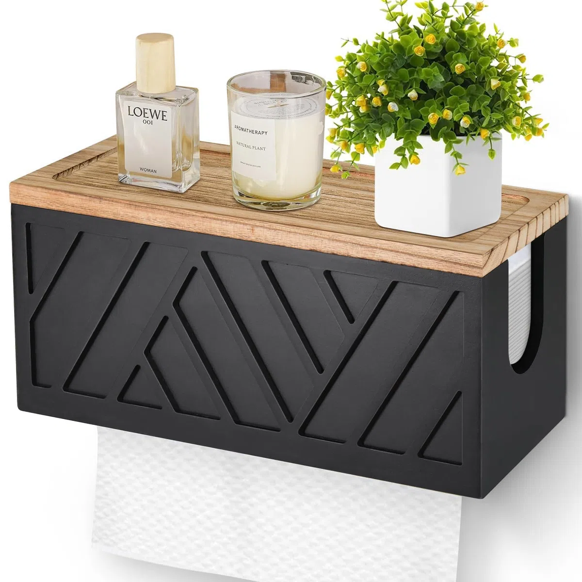 Dispensador Papel Secamanos, 30,5 x 12,5 x 14 Cm, Dispensador de Toallas de Papel de Madera, Dispensador de Toallas de Mano (Negro)