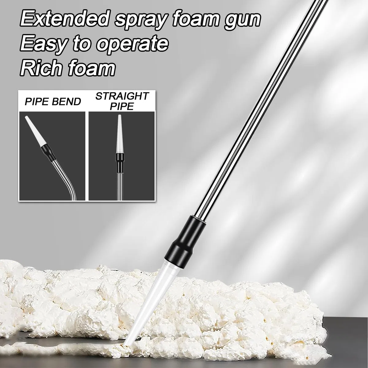 Pistola de plástico de espuma de poliestireno de acero inoxidable que extiende la boquilla 35 cm, que se utiliza para rellenar y sellar, aislamiento acústico y eliminación de ruido, taponamiento de