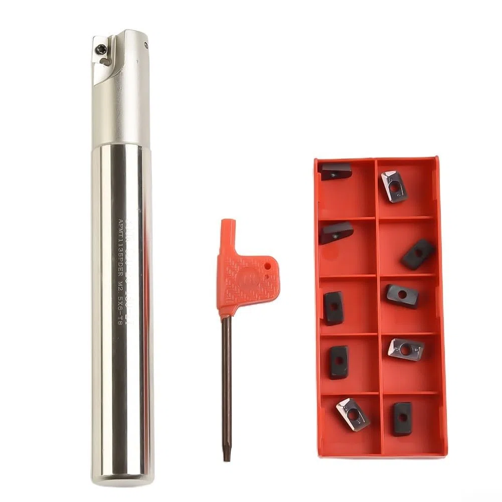 10 fresas de cara indexable D20mm con inserciones de carburo APMT1135, fresa de extremo de 2 flautas de 90 grados, herramienta de precisión de 150 mm de longitud para mecanizado CNC y