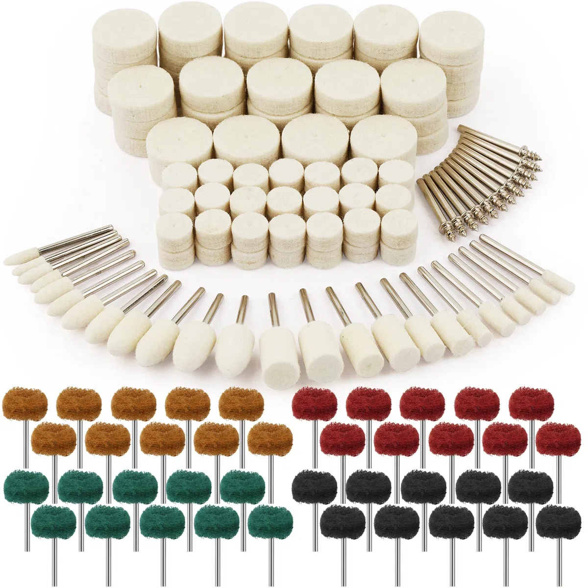 176 Piezas Ruedas de Pulir de Lana Set, Multifuncional Ruedas de Pulir de Lana, Disco de Fieltro con 1/8" Vástago, Disco de Fieltro para Joyas, Metales, Vidrio, Relojes