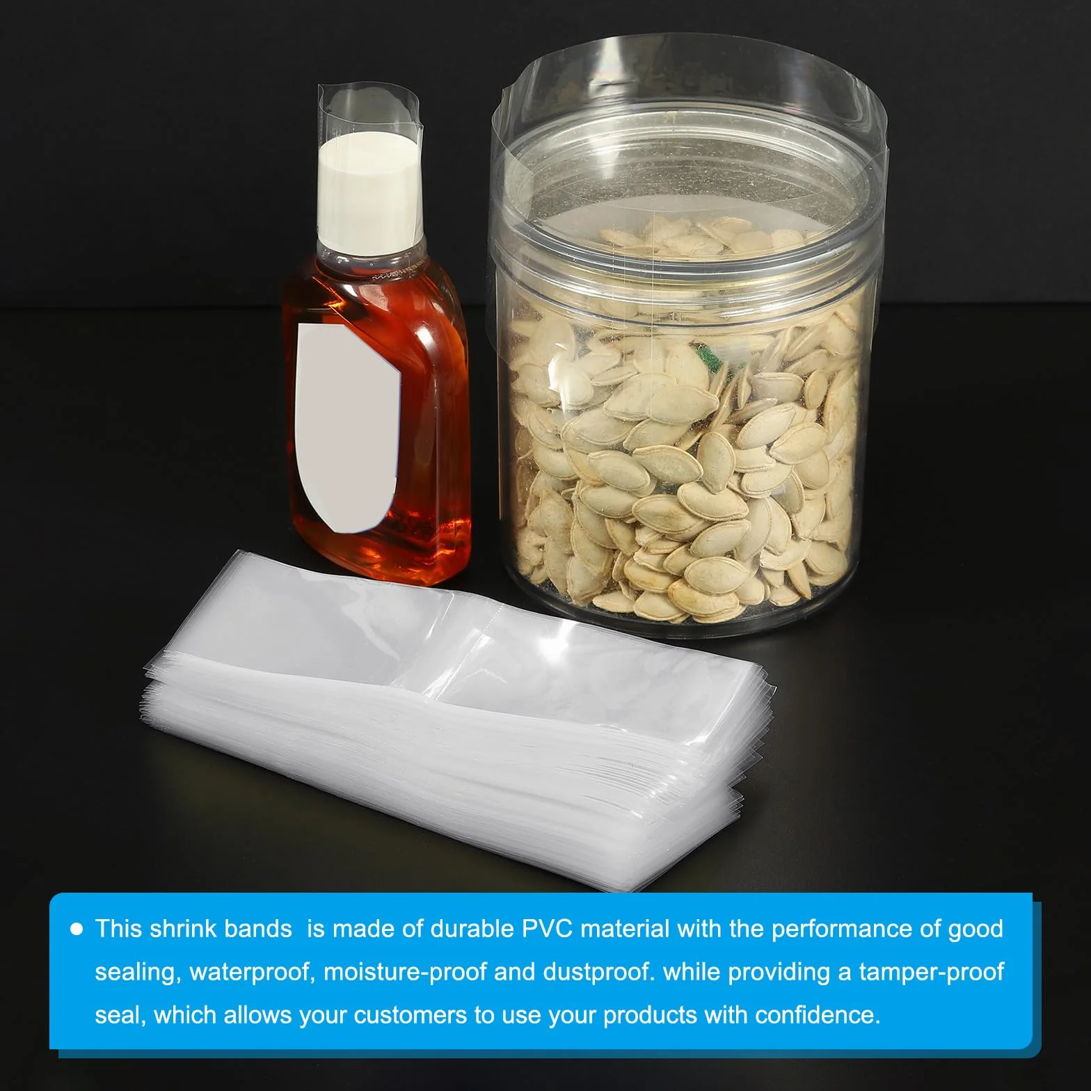 PATIKIL 65x60mm Bandas de Encogimiento Perforadas de PVC, 250 Piezas de Envoltura Termorretráctil para Botellas, Ajuste para Diámetro de Tapa de 1.22 a 1.5", Transparente