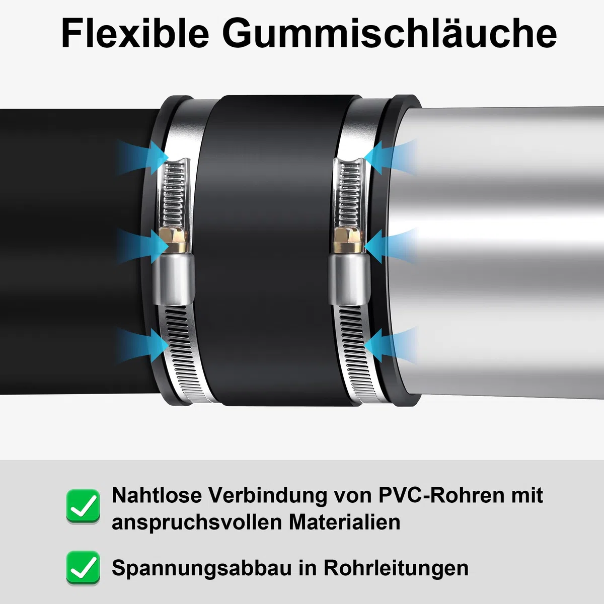 Conector de tubo de 125 mm, manguito de goma, diámetro de 125 mm, acoplamiento de goma flexible con dos abrazaderas de acero inoxidable, manguito reductor de ruido para ventilador de tubo, filtro de