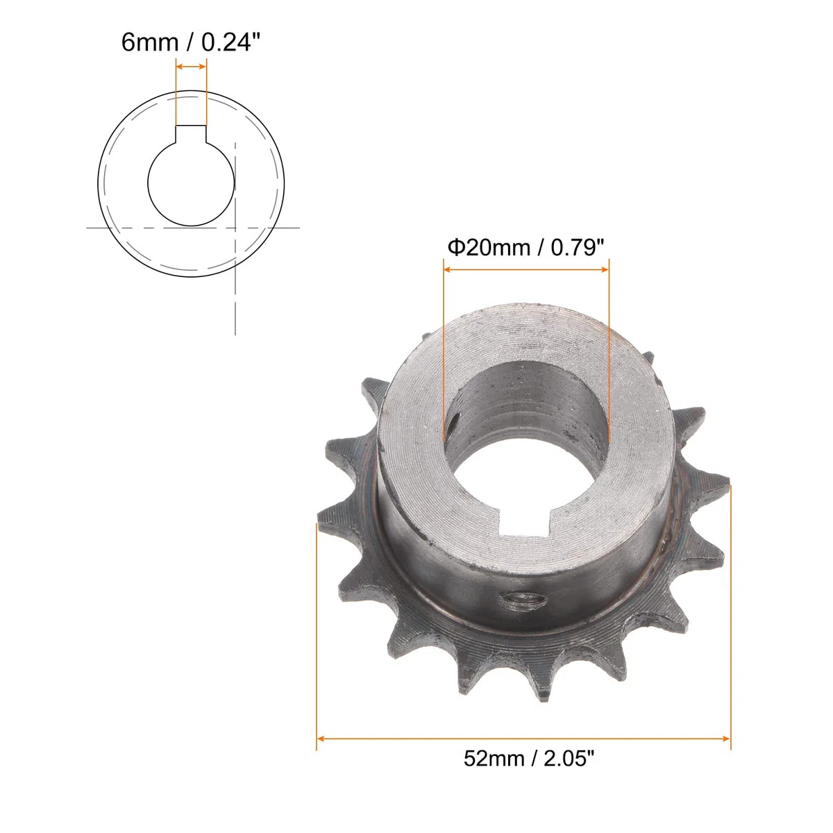 sourcing map 06B Rodillo Cadena Piñón 16T Paso 3/8" 20mm Diámetro A3 Carbono Acero Motor Accionamiento Engranaje