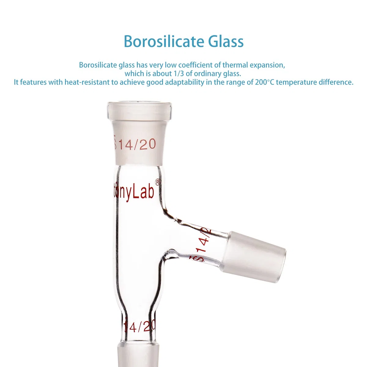 Adaptador de destilación StonyLab de 3 vías con juntas 14/20 para aparatos de destilación