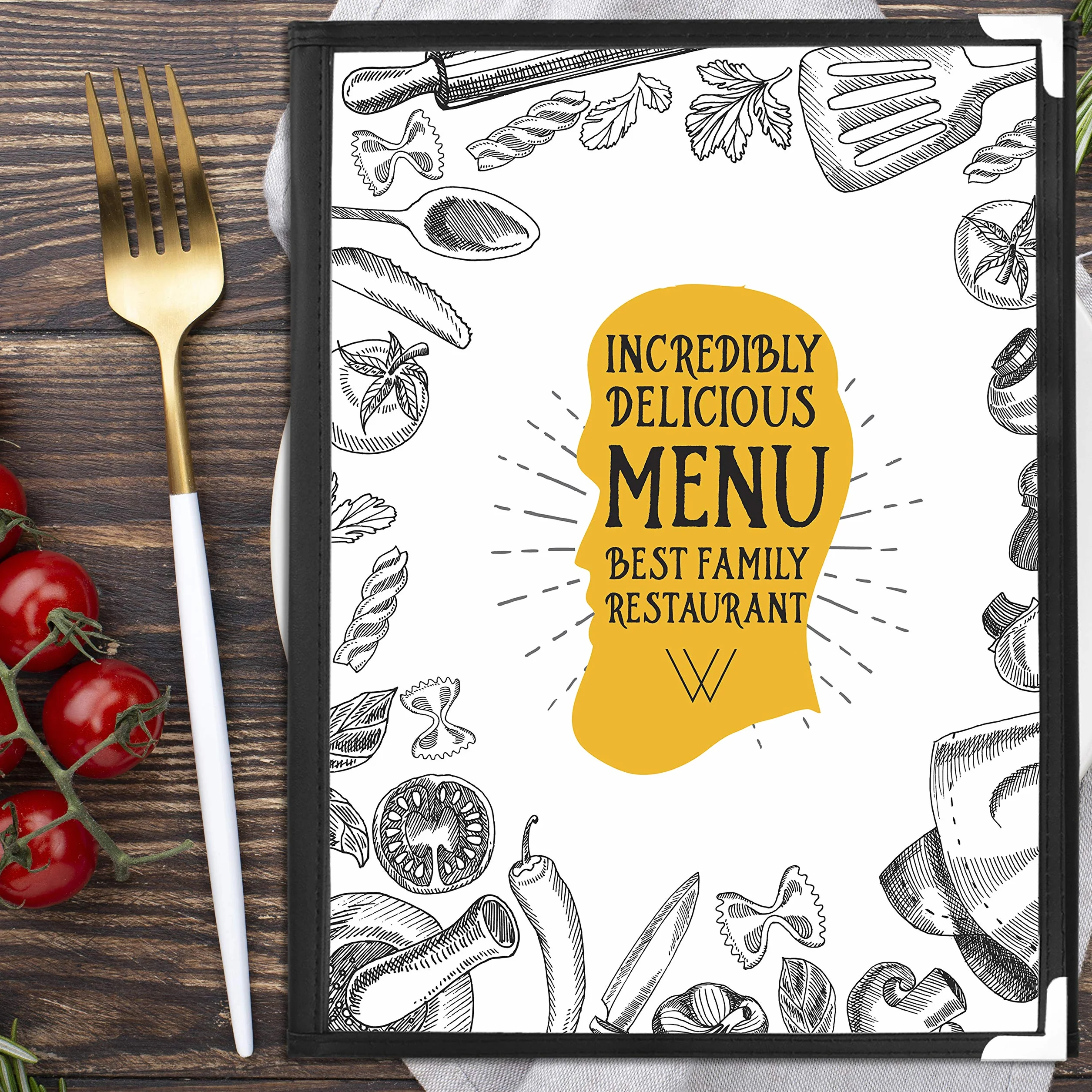 Kurtzy Funda para Cartas de Restaurantes Tres Pliegues A4 (Pack de 5) 3 Pliegues Vista Doble Estilo Americano - Fundas de Cartas Negras Protectores de Esquina – para Restaurantes, Bares, Cafés
