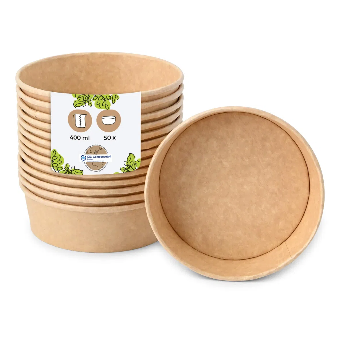 BIOZOYG Cuencos desechables 50 unidades 400 ml marrón - Cuencos para sopa contenedores de cartón para alimentos - Cajas para llevar recipientes para ensaladas caja de almuerzo desechable