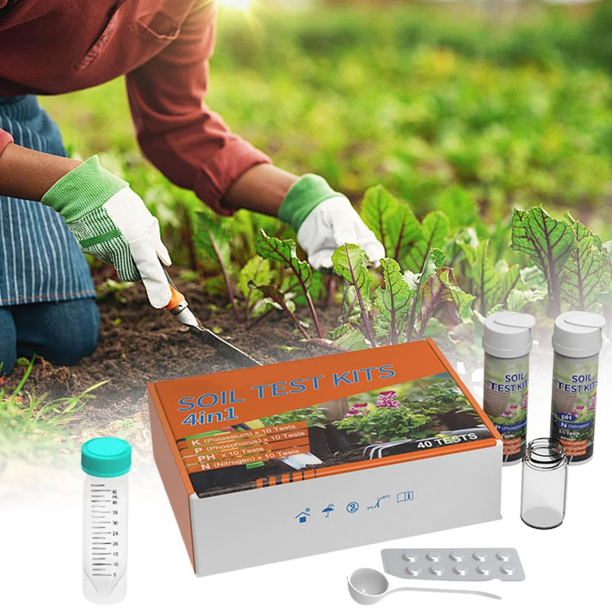 Kit de Análisis de Suelo para Hortalizas,Medidor de Nutrientes de Tierra Kit 4 en 1 | Analizador de Nutrientes para Jardinería en Granjas Paisajes Viñas Patios Plantas en Maceta Jardines