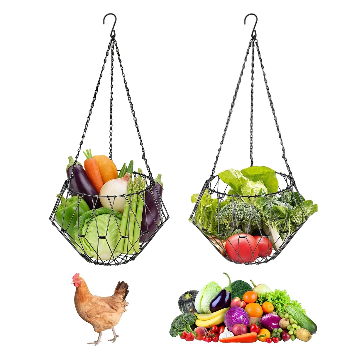 2 Piezas Comedero Colgante de Verduras para Pollos, Soporte Plegable para Frutas y Verduras, Comedero de Pollo, Cesta de Alimentación para Colgar para Pollos, Patos y Gansos