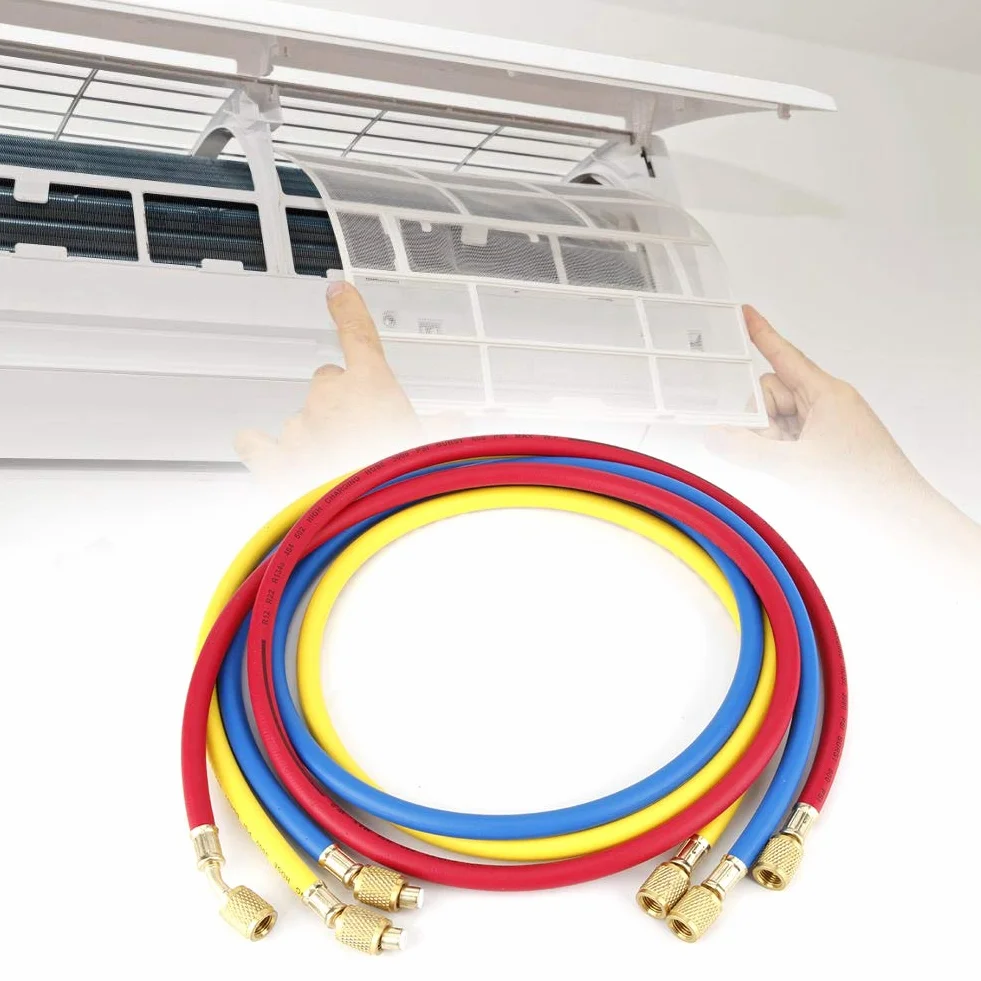Manguera de carga de refrigerante de 3 colores y 3 piezas 1/4 '' SAE 600PSI para R22, R134a, R12, R50 Accesorio para herramienta de adición de refrigerante de tubo de aire acondicionado