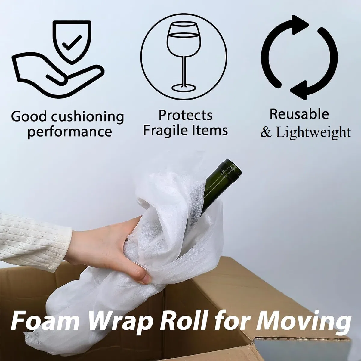 Rollo de espuma de 280 mm x 10 m para material de embalaje, amortiguar artículos frágiles, rollo de espuma para envío, embalaje, suministros de mudanza
