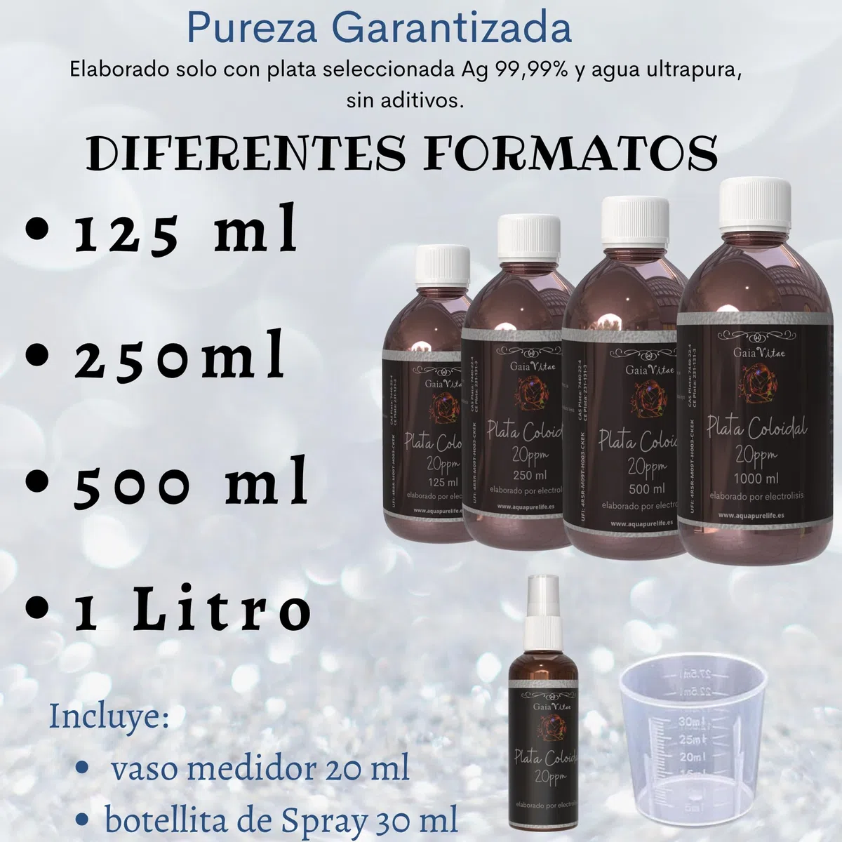 Plata Coloidal 250 ml | Solución Coloidal de 20 ppm con Partículas de Alta Pureza | Envase Ámbar Protector