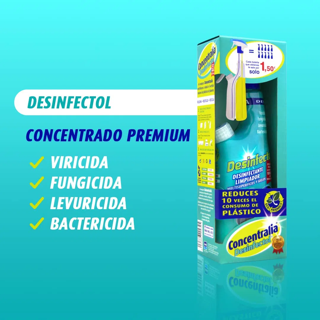 Concentralia Desinfectol |Producto Concentrado Equivalente a 7,5L o 10 Unidades Tradicionales de 750 ml | Desinfectante Multisuperficies y Suelo | Limpia Suelos y Desinfectante | Viricida y Bactecida