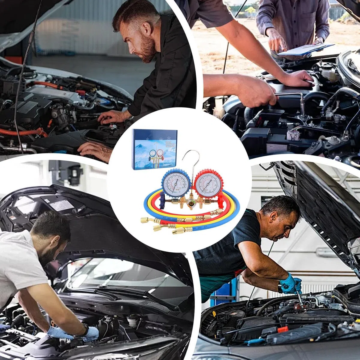 Genérico Kit de Recarga para Aire Acondicionado del Coche - con Manómetro y Precisión Completa R134A,Juego de Manómetros para Refrigerante AC,para Adultos, Amigos, Parejas