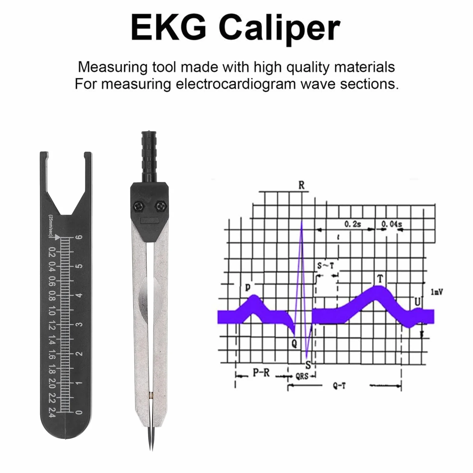 EKG Medico Divisor Calibre, 0-2.4 Pulgadas Acero Inoxidable Regla de ECG Herramienta Medición, Calibrador de Divisora, EKG Compas Médico, para Medir Electrocardiograma Medición Enfermería