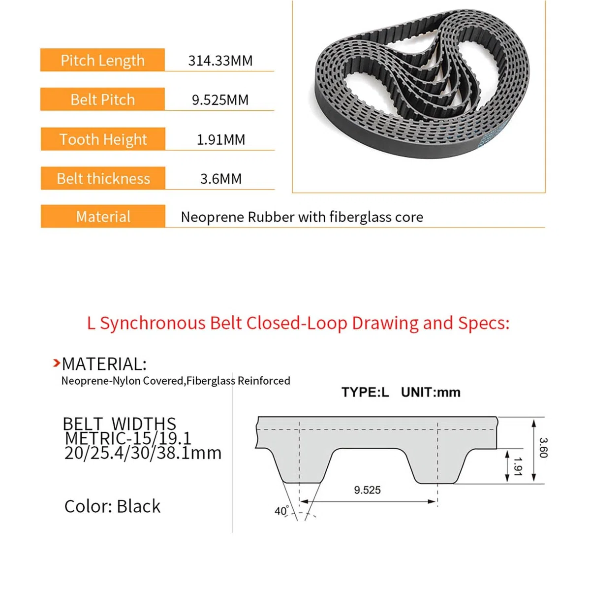 Geeyu Correa de distribución de caucho 214L Correa de distribución trapezoidal L Ancho 18 mm 10 mm 20 mm 12 mm Correa síncrona(Width 20mm)