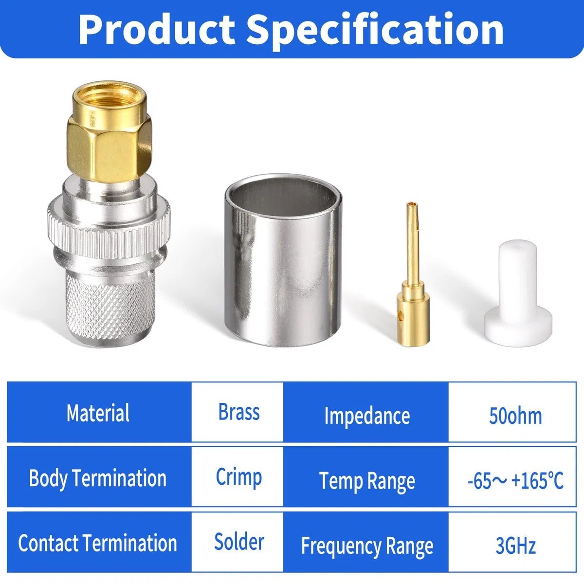 Superbat Kit de Conector RPSMA 5Piezas RPSMA Macho Conector de Crimpado y Soldadura 50ohm Conector Coaxial RF para Cables LMR-400 RG8 RG8/U RG213 y Belden-9913.
