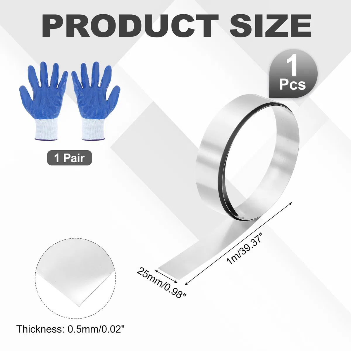 QUARKZMAN Rollo De Lámina De Acero Inoxidable 304 0.5mm X 25mm X 1m Tira Metálica Placa De Acero Inoxidable Lámina Para Manualidades DIY Equipo Electrónico De Cocina Color Plateado