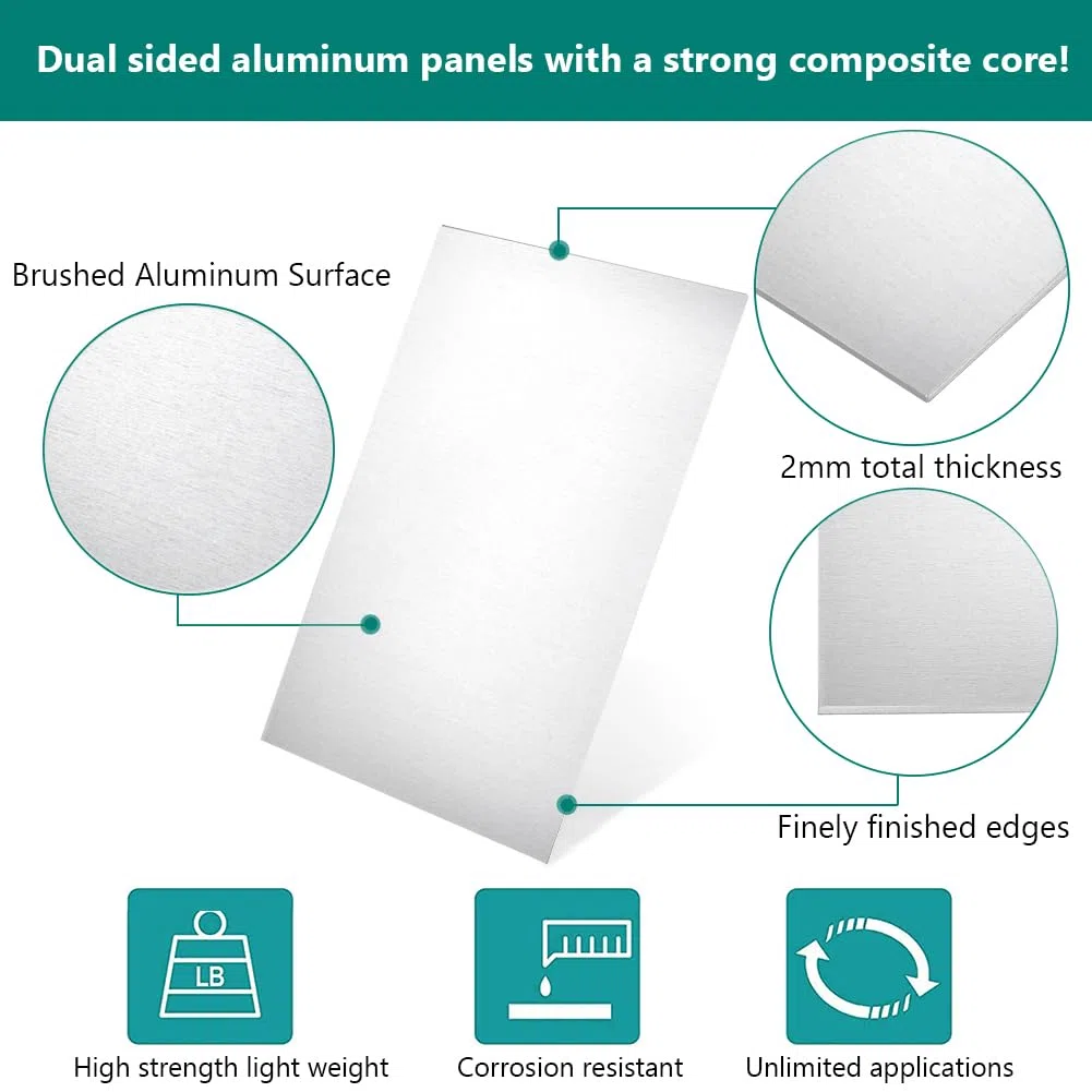 BENECREAT 2 Placa de Panel de Aluminio de 30x20cm con Película Protectora, Hojas de Práctica de Aluminio Plateado de 2mm para la Fabricación de Joyas, Estampado A Mano Y Repujado.