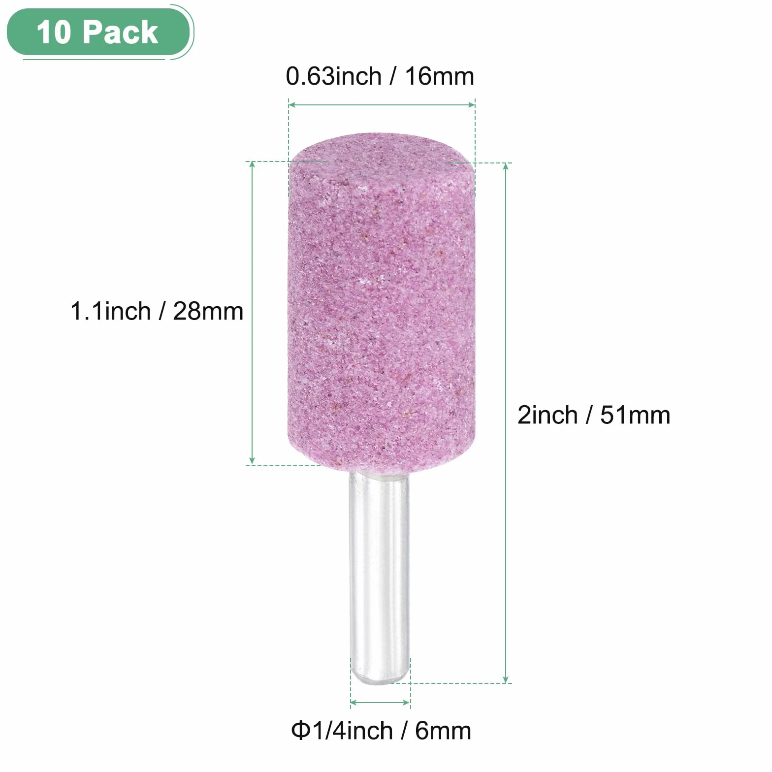 M METERXITY Juego De 10 Piedras De Esmerilado Montadas Abrasivas, Vástago De 1/4 Pulgada (6mm) Piedras De Óxido, Diámetro De 0.63 Pulgadas (16mm) Cilindro 80 Grits [Rosa]