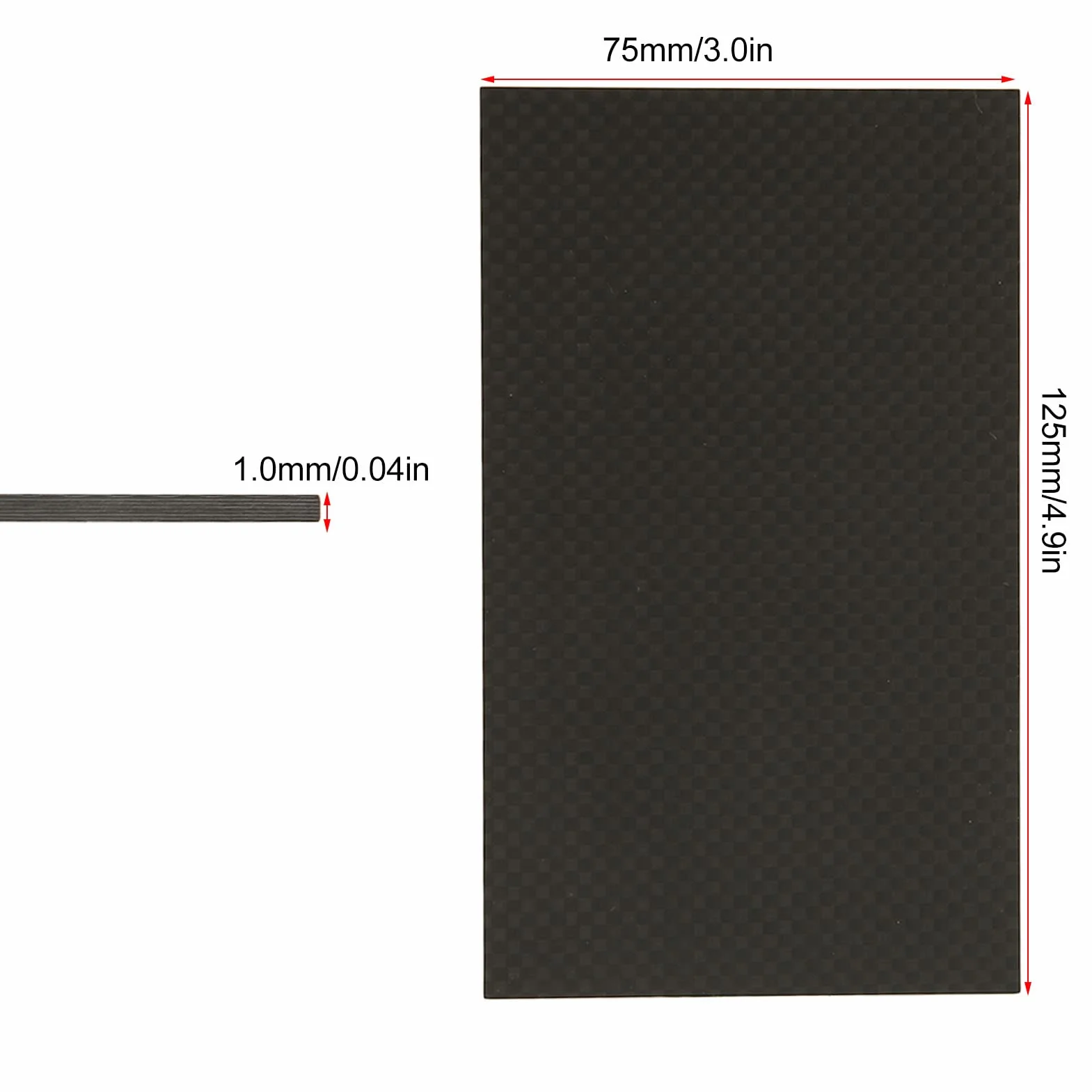 Hojas de Fibra de Carbono - 100% 3K Placa de Fibra de Carbono Sarga Mate - Láminas de Fibra de Carbono 75mmx125mmx0.5mm 1mm 1.5mm 2mm 3mm - Impermeable & Resistente UV(75x125x1,0 mm)