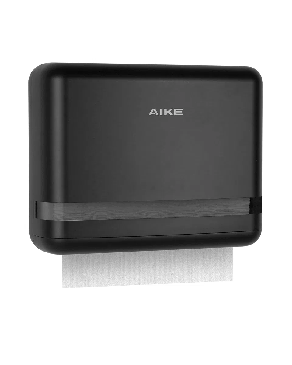 AIKE PageTurner Dispensador de Toallas de Papel de Pared, 200+ Hojas, Apertura Lateral para Hogar & Comercio, Compatible con Papel H2 Plegado Z (<9cm Ancho), AK5151 Negro