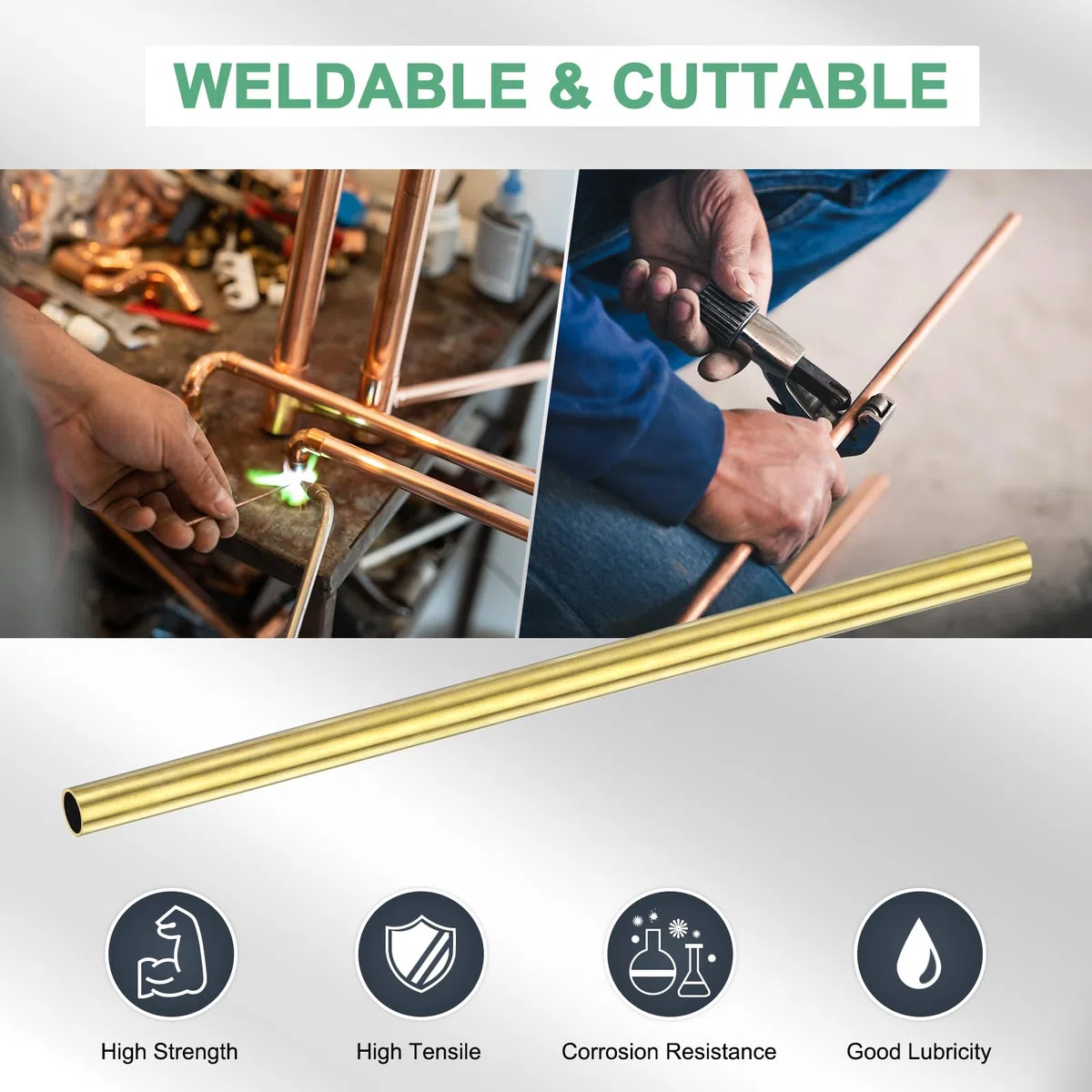 M METERXITY 1-Pack 300mm Tubo Redondo de Latón, 14mm DE 1mm Espesor de Pared Tubo sin Costura H62 para Construcción/Maquinaria/Manualidades DIY, Tubo Metálico Recto [0.55x0.04x11.81IN]
