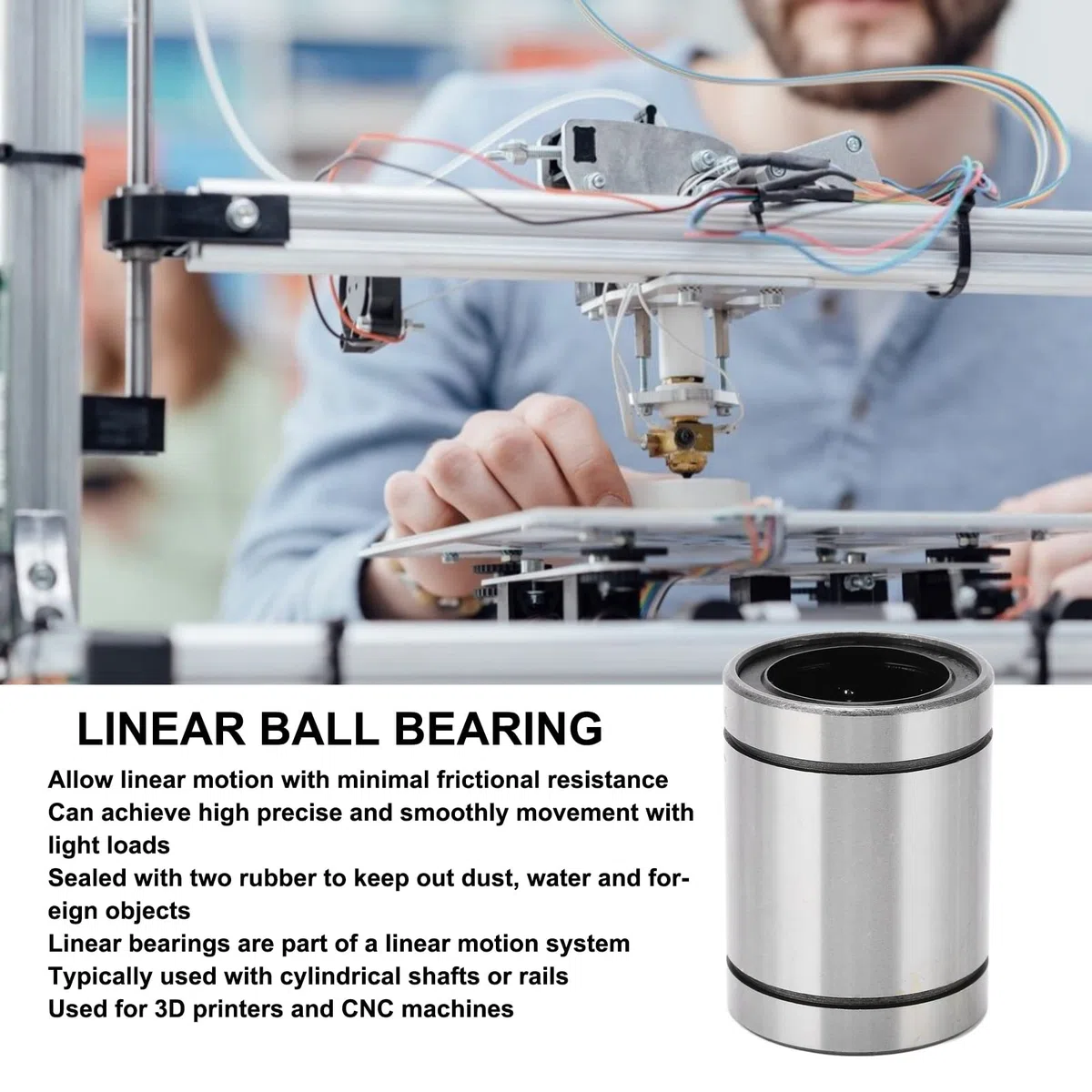 Rodamientos de bolas lineales LM35UU, 2 uds., 35mm ID 52mm OD 70mm de ancho, buje de rodamiento de bolas de eje de movimiento lineal para máquina CNC de impresora 3D