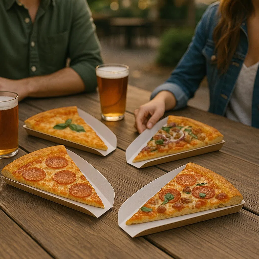 100 Cuñas Porción Pizza 15x15x1,8 cm, Cartón Reciclable, Biodegradable, Anti-Grasa, Pizzerías, Take Away