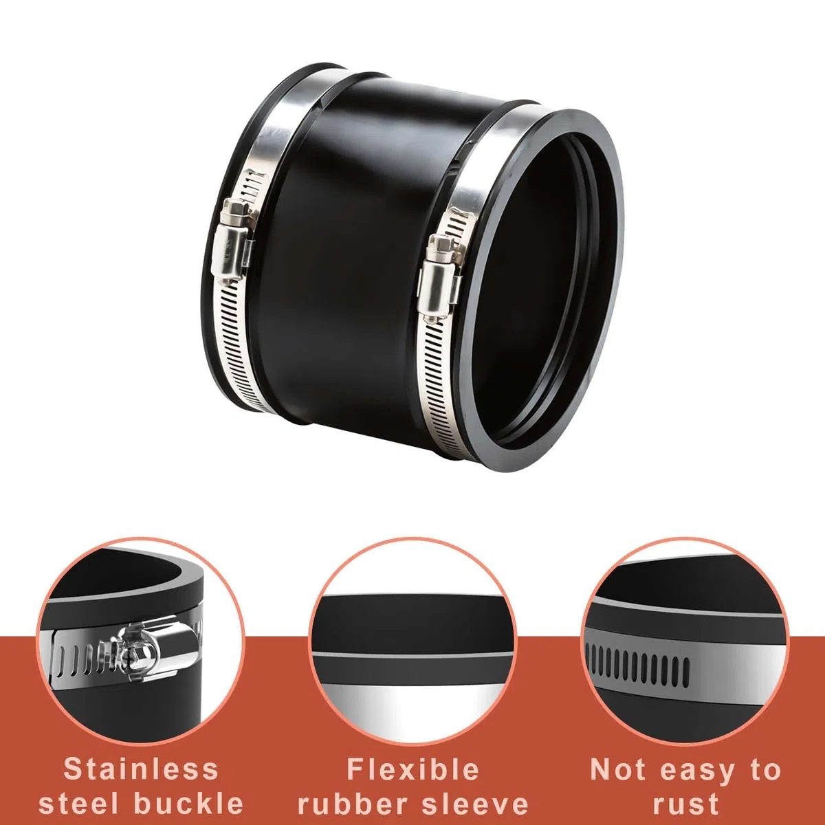 150 mm Elastomer Flexfittings,Acoplamiento de goma flexible,manguito reductor de ruido,acoplamiento de goma con dos abrazaderas de acero inoxidable,para tuberías,filtros,sistemas de ventilación etc