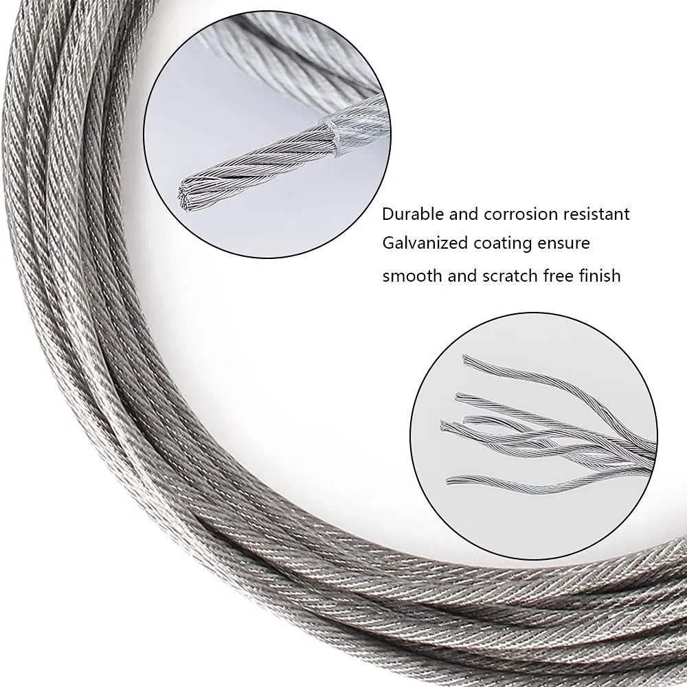 Cable Acero Inoxidable 5M Alambre Recubierto de PVC 2mm Diámetro Acabado Suave Tensor Cuerda Alambre Jardín Para Colgar Imágenes Netas Cortinas Bricolaje Artesanía Carga de Trabajo 340 lbs