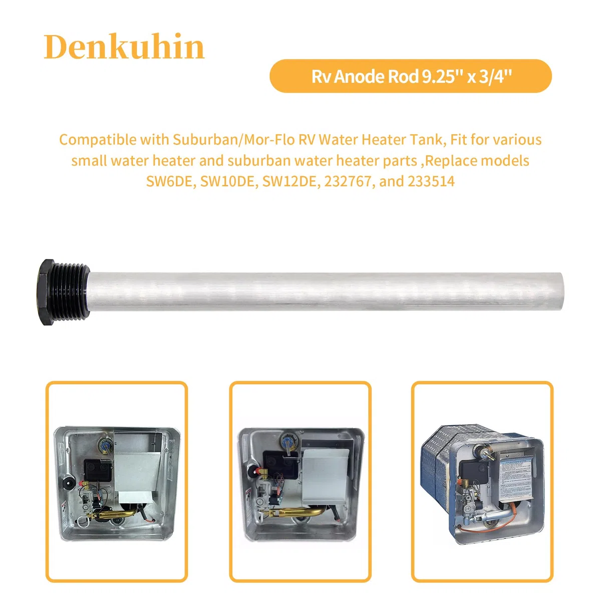 Varilla de ánodo NPT de 9.25 x 3/4 pulgadas para tanque calentador de agua de caravana, barra de ánodo compatible con calentador de agua Suburban y Mor-Flo Camper, hecho de magnesio
