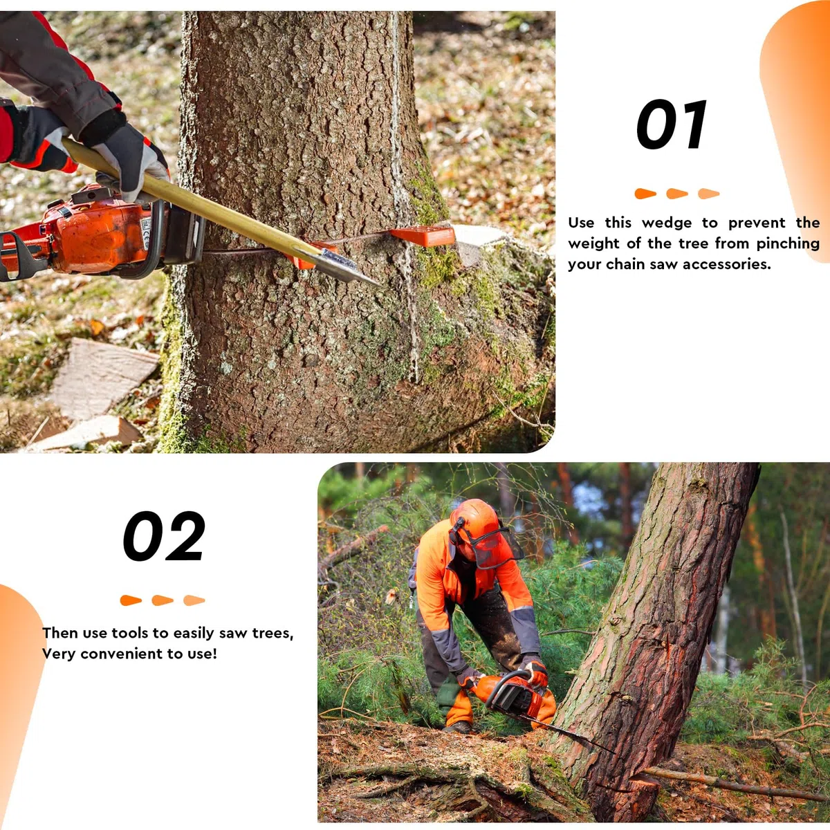SWAWIS 4 Piezas Cuñas de Corte de Motosierra, Cuña de Corte de Árbol de Plástico ABS, Cuñas de Tala de Motosierra para Controlar la Dirección de Caída de los Arboles(Naranja)
