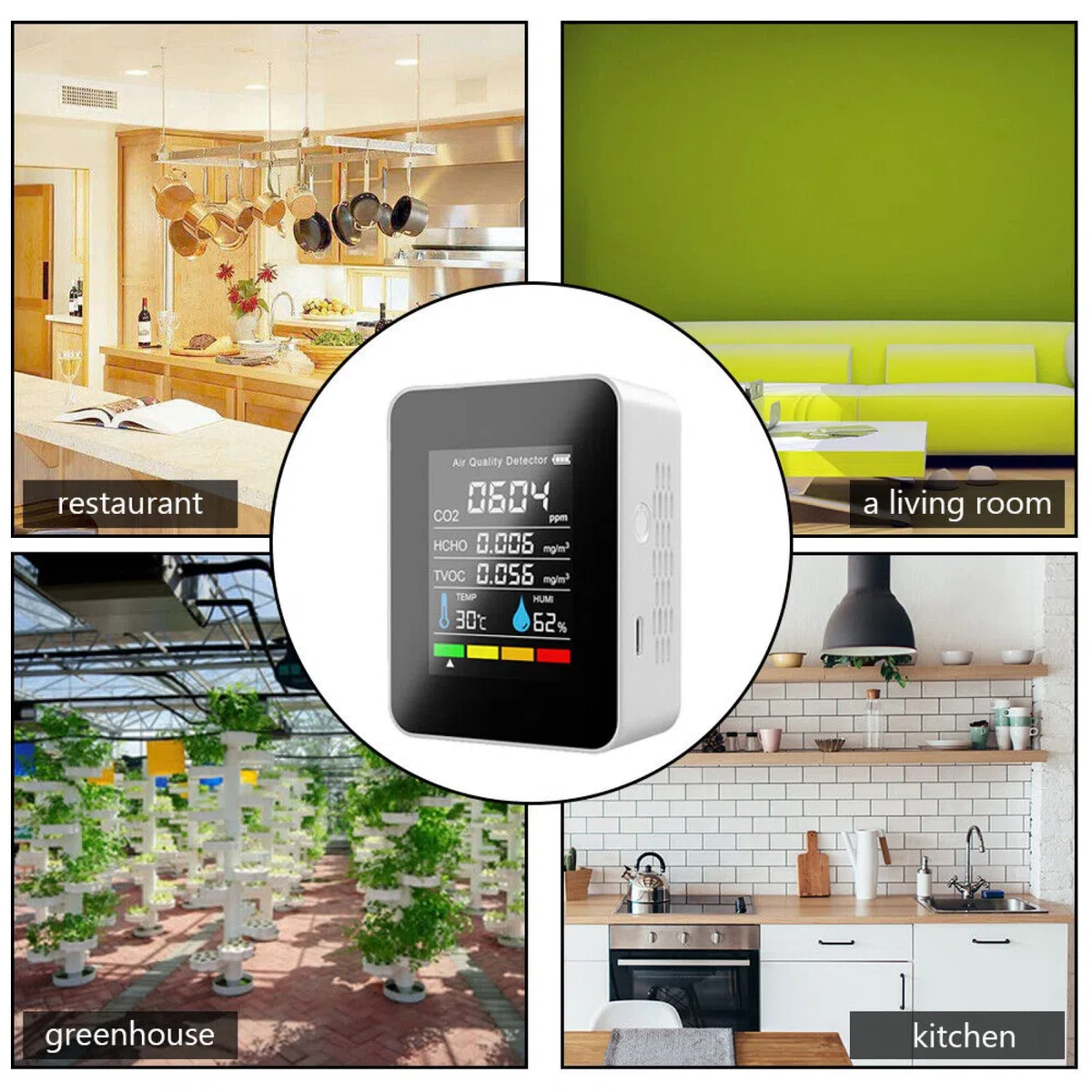RANRAO Monitor de calidad de aire interior 5 en 1 para monitor de HCHO TVOC AQI medidor probador