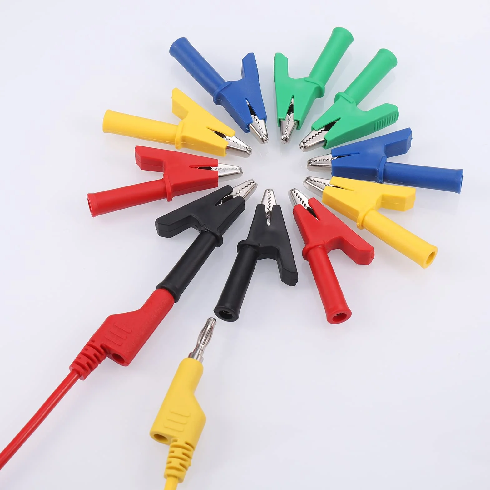Hejo 15 Piezas Cables de Multímetro, Kit de Cable de Prueba de Sonda para Pruebas con Multímetro, 105cm 5 Colores Cable de Prueba de 4 mm con 10 piezas Pinzas de Cocodrilo