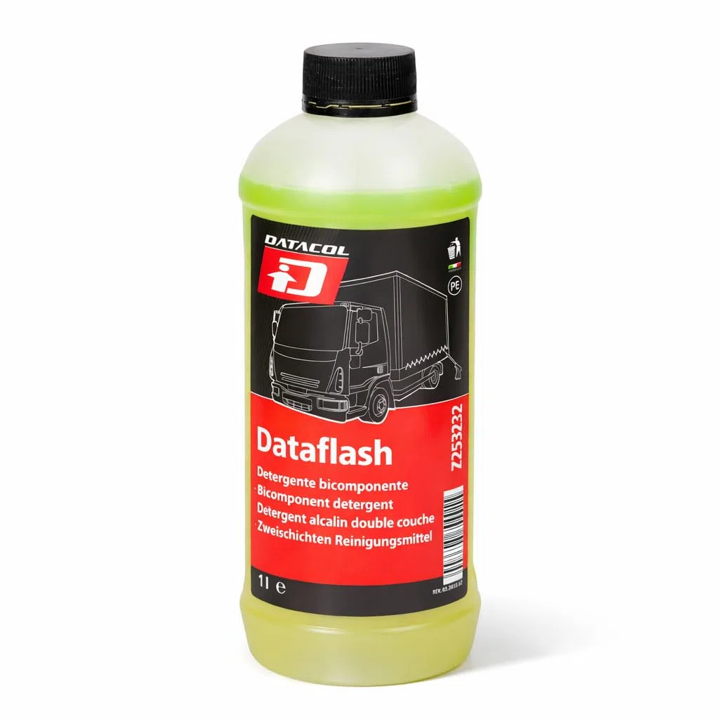 Dataflash Detergente, desengrasante bicomponente, alto poder desengrasante, desinfectante y humectante, para limpieza de todo tipo de suciedad botella de 1Litro.