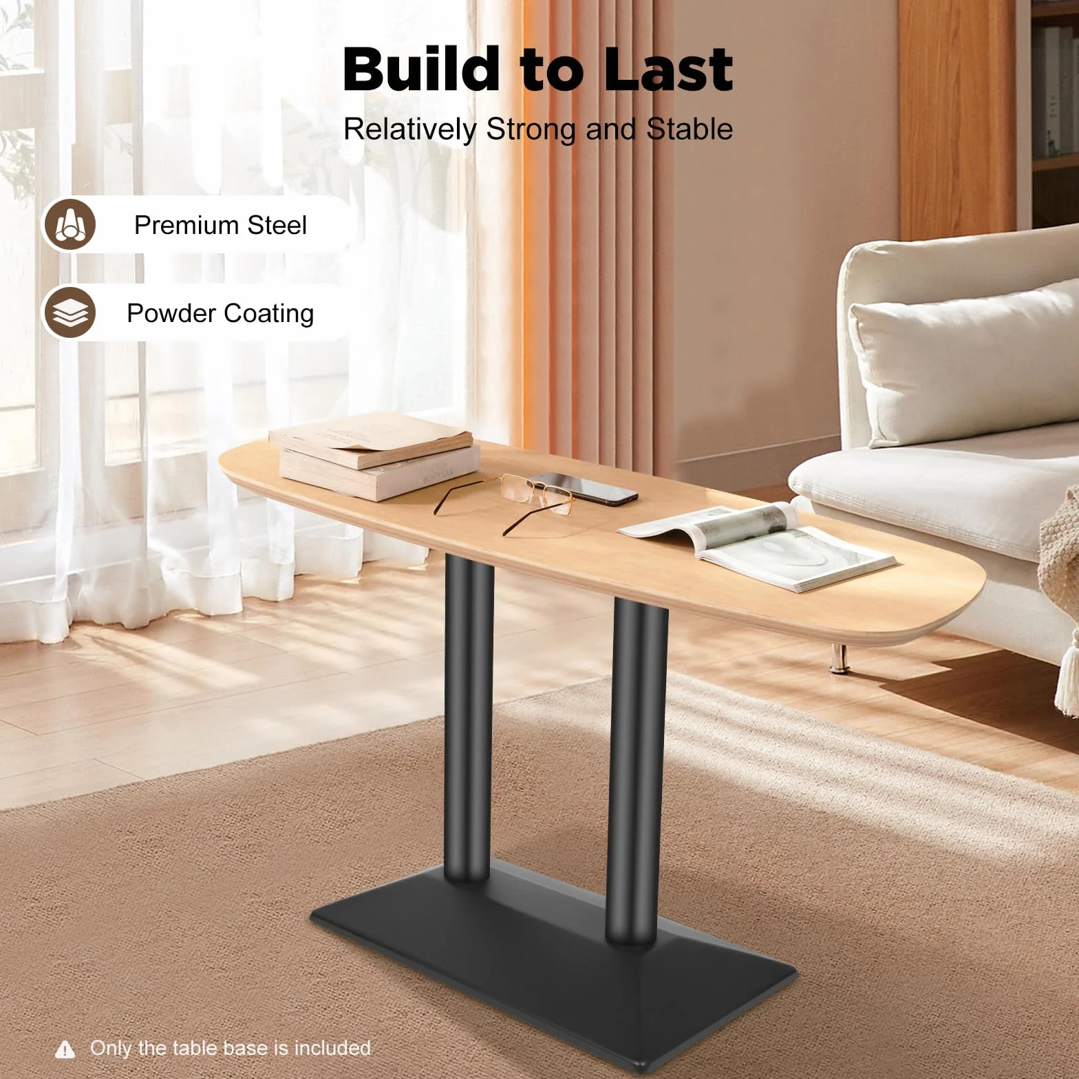 Múnich - Base para mesa (metal, altura 72 cm, base de 70 x 40 cm), color negro