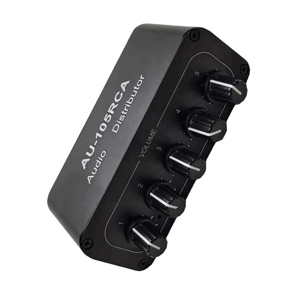 Distribuidor de audio de 5 canales, mezclador de audio estéreo, divisor de 1 entrada y 5 salidas para amplificador de potencia, audio activo, duradero, fácil de instalar