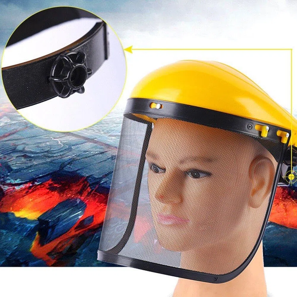 Casco De Seguridad para Cortacésped De Jardín De Acero Inoxidable, Sombrero con Máscara Protectora De Malla De Completa para Desbrozadora, Protección Forestal
