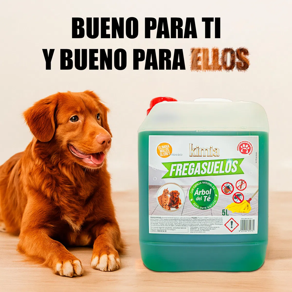 KIMIA - Pack Fregasuelos Profesional 5L + Spray Protector Huellas | Limpiasuelos Mascotas | Repelente Insectos | Friegasuelos Concentrado con Esencia de Arbol de Té | Especial Perros y Gatos