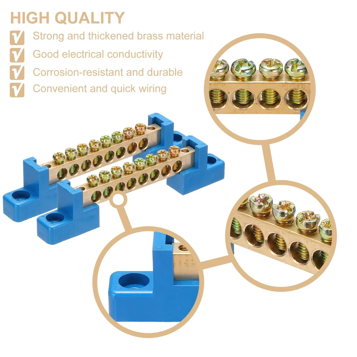 QUARKZMAN 6 Pcs Barra De Puesta A Tierra Terminal De Barra Colectora De Latón 8 Posiciones Bloques De Puesta A Tierra Para Caja Eléctrica, Azul
