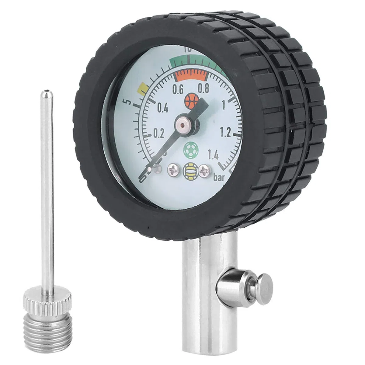VBESTLIFE Aparato de Medición de Presión con Manómetro de Aire, Aparato de Medición de Presión de Acero Inoxidable para Fútbol, ​​Baloncesto, Voleibol y Muchas Otras Pelotas