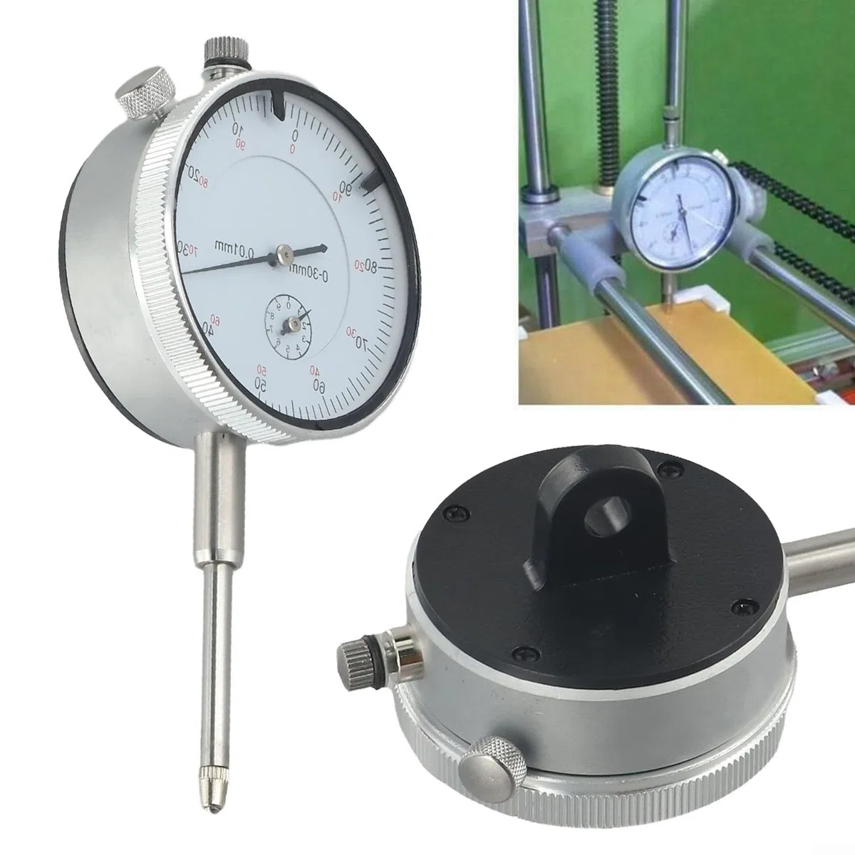 Indicador de -30 mm con resolución de 0.01 mm, para calibre trasero de lengüeta para desviación del eje, concentricidad del husillo y medición de retroceso de engranajes en metalurgia