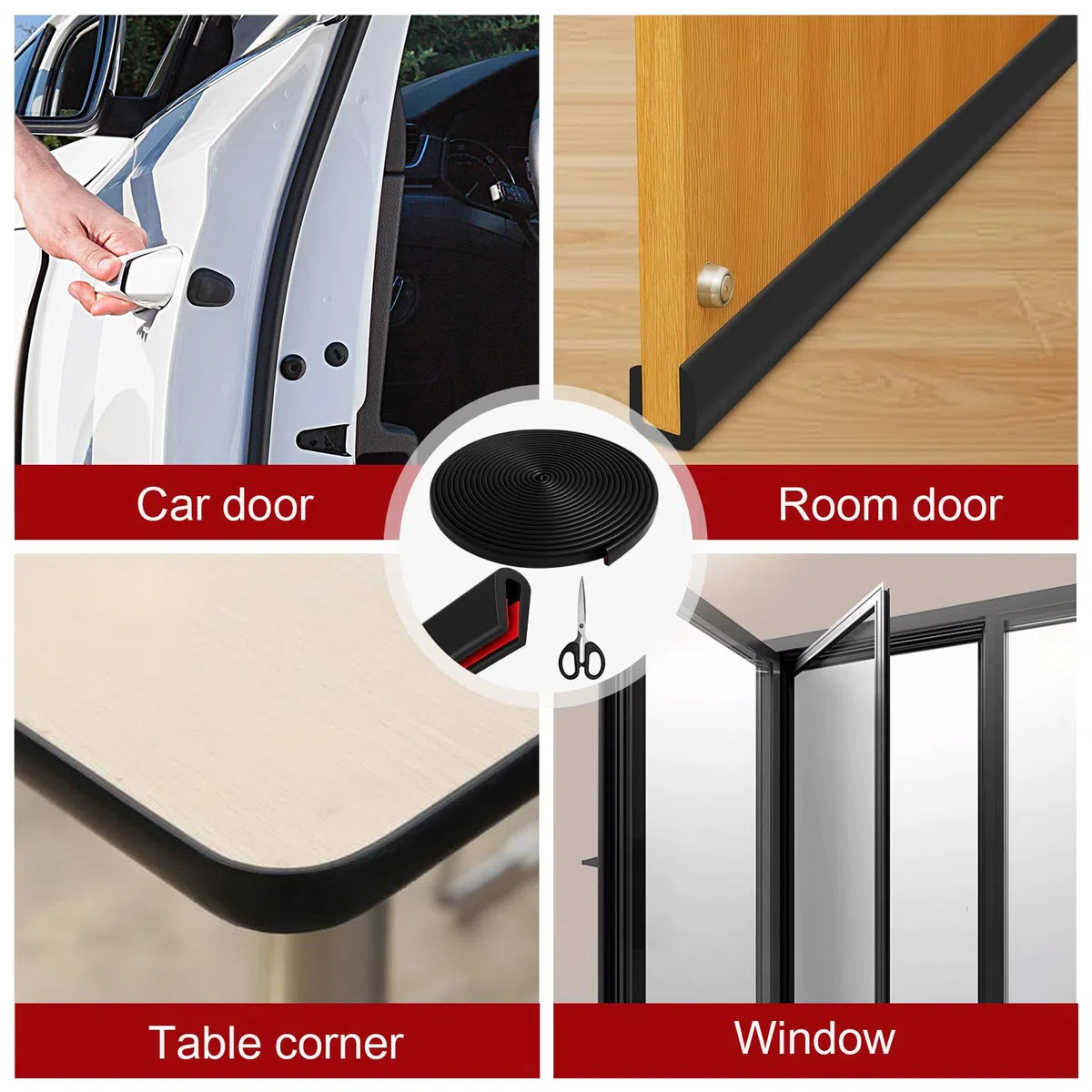 6M Perfil Goma Protector Bordes, Goma Puerta Coche en Forma de U Autoadhesiva, Protección de Borde con Tijeras, para Chapa, Puertas de Coche, Escotillas, Esquinas de Mesa(2mm)