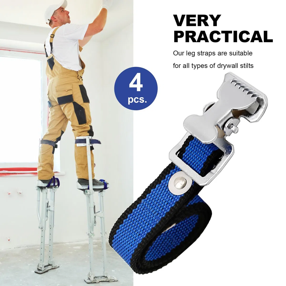 Correas para bandas para piernas de zancos para paneles de yeso, 4 piezas - Kit de fijación de pies de nailon ajustable | Correas de repuesto con 8 tornillos y 8 arandelas, accesorios duraderos para z