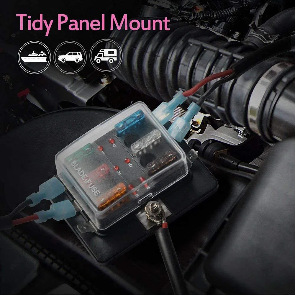 Caja de cuchillas de bloques de fusibles RV de 6 vías DC 12 ~ 32 V 12 V Bloque de fusibles con kit de luz indicadora LED para automóvil barco marino Trike (6 vías)