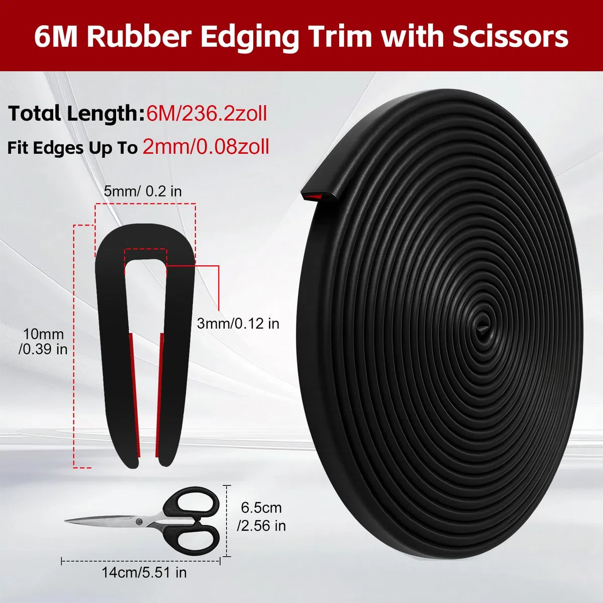 6M Perfil Goma Protector Bordes, Goma Puerta Coche en Forma de U Autoadhesiva, Protección de Borde con Tijeras, para Chapa, Puertas de Coche, Escotillas, Esquinas de Mesa(2mm)