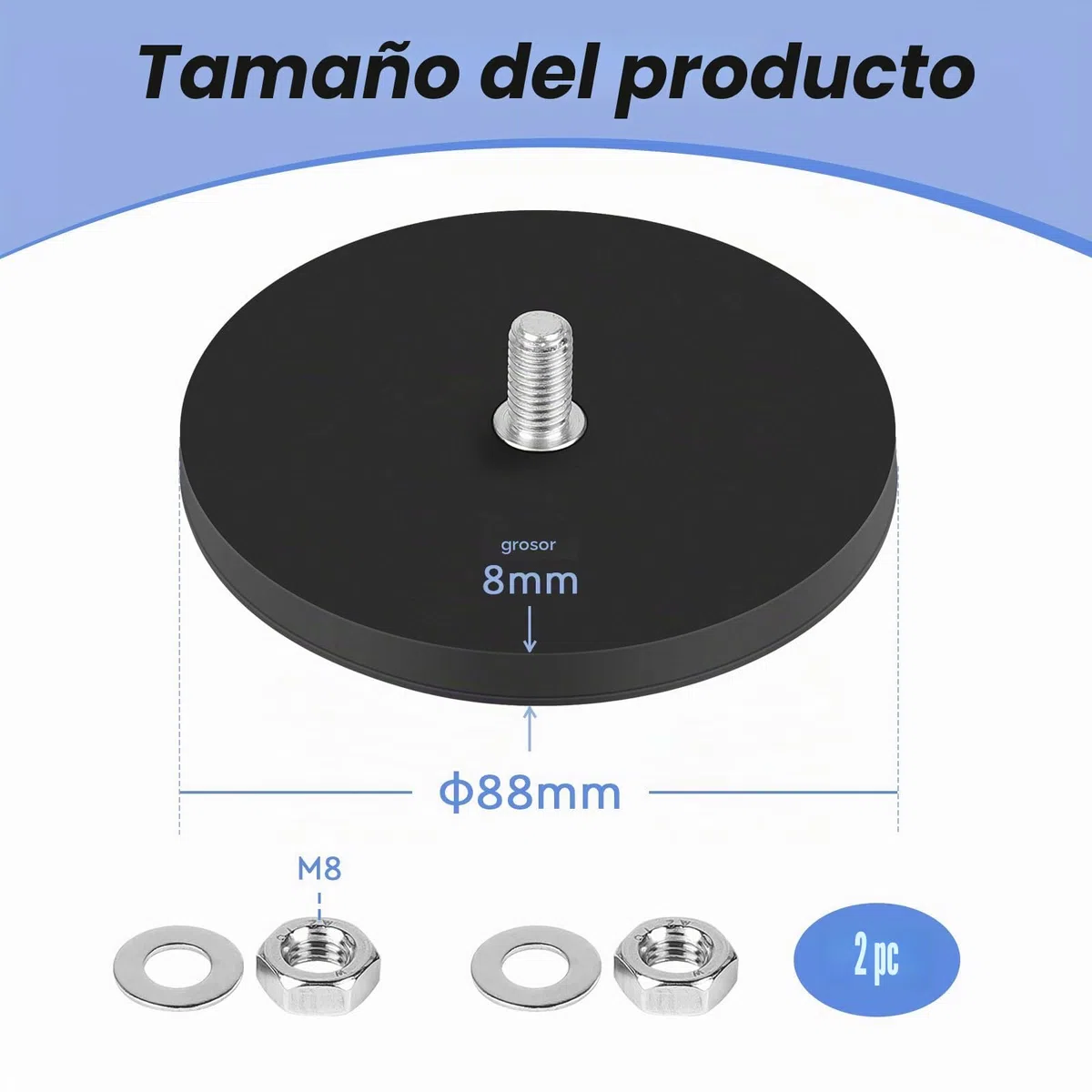SWAWIS 2 Piezas Imanes de Neodimio Recubiertos de Goma Ø 88mm, Imanes Neodimio Potentes de Goma con M8 Rosca Externa, 55Kg Fuerza de Sujeción, para Fijación de Luces y Equipos de Vehículos