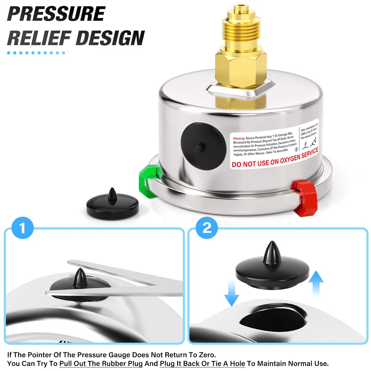 MEANLIN MEASURE 0~16Bar/0~230Psi Manómetro de 1/8" BSP con esfera de 1.5", manómetro de acero inoxidable relleno de líquido,Montaje posteriore(con 2 piezas de broches).
