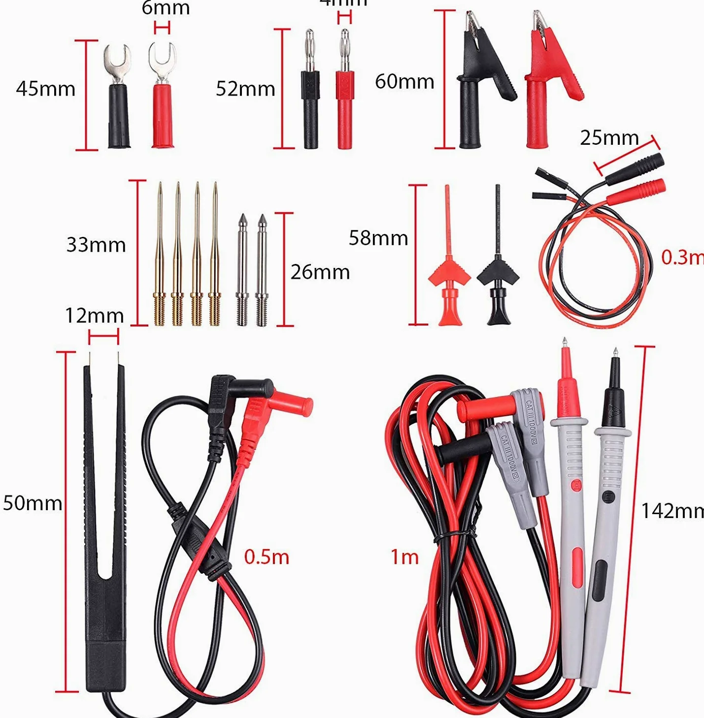 DollaTek Kit de Cables de Prueba Multímetro eléctrico 21 en 1 Cable de Prueba con Pinzas de cocodrilo Sonda de Prueba Cable multímetro de Enchufe Tipo Banana para probadores de Voltaje