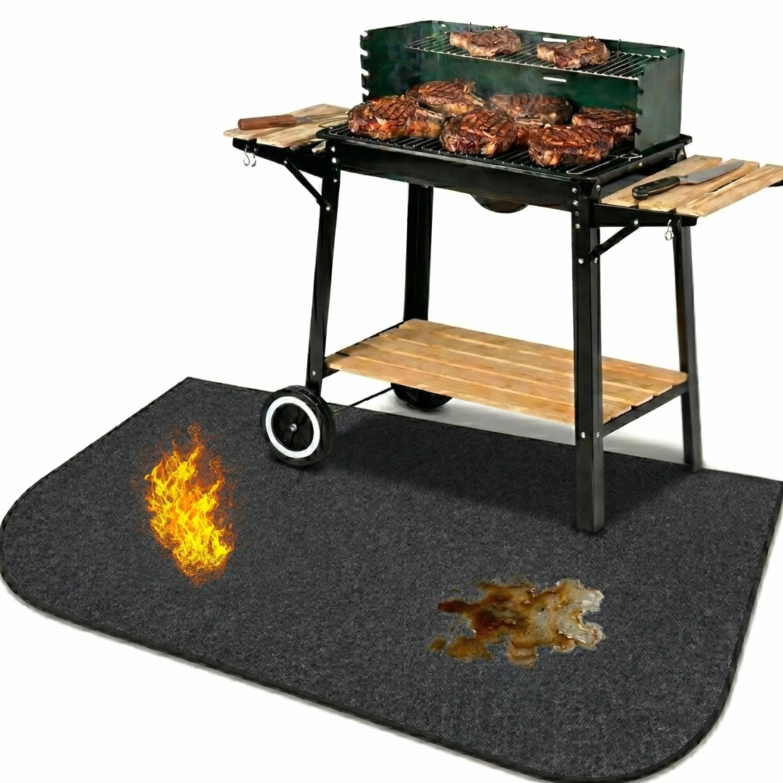 Alfombra Barbacoa Exterior/Interior 100 x 60 cm Tamaño Medio | Alfombra Ignífuga Barbacoa Resistente al Fuego y Manchas | Protector Suelo Barbacoa | Alfombra Ignífuga para Chimenea